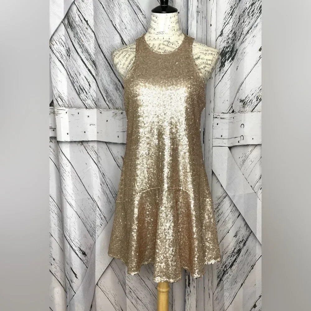 Free People Gold Sequin Mini Dress Small